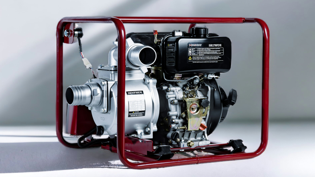 Portable gas-powered water pump used for field service applications